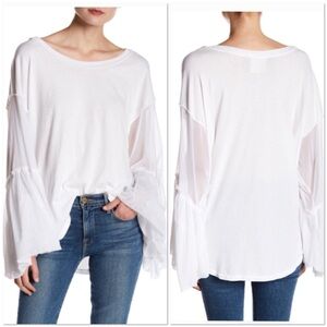 Free People Still Got It Summer white mesh crew neck bell sleeve blouse